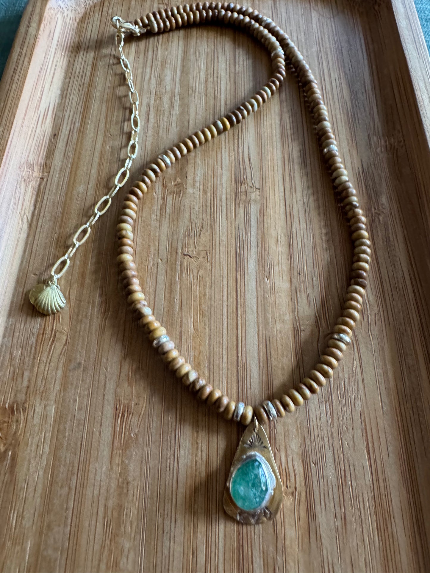 Canyon Earth | Wooden Jasper Beads + Green Strawberry Quartz Pendant Necklace