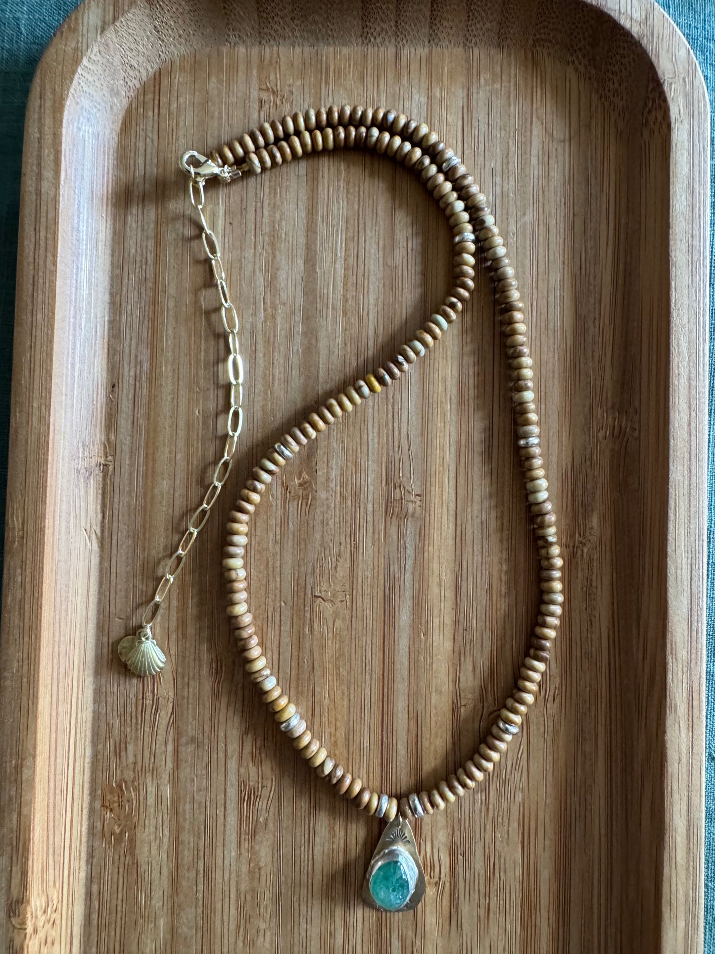 Canyon Earth | Wooden Jasper Beads + Green Strawberry Quartz Pendant Necklace