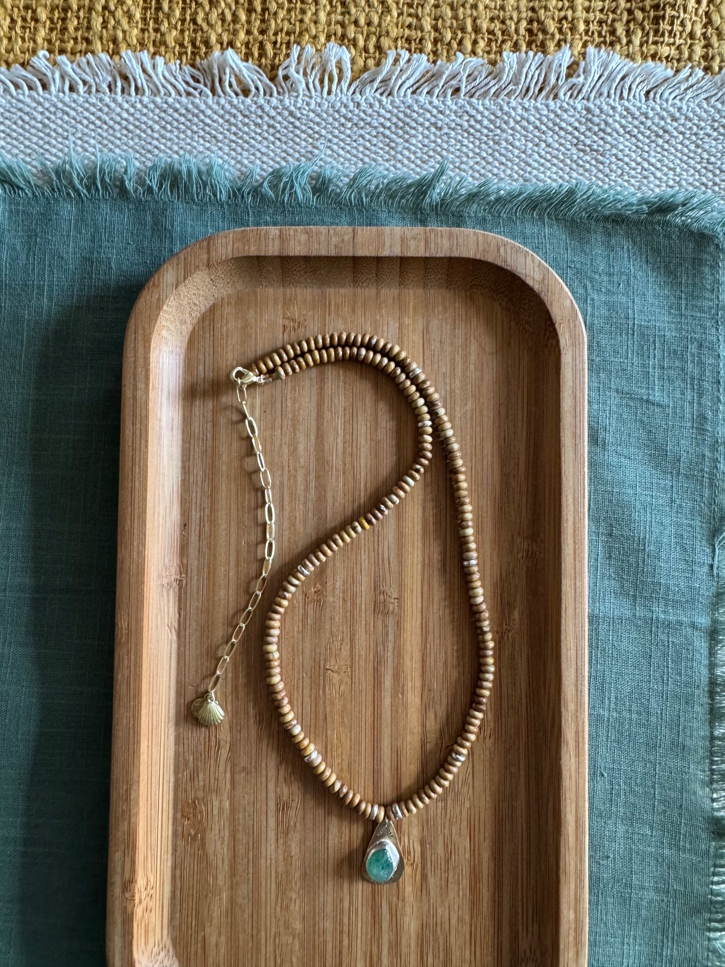 Canyon Earth | Wooden Jasper Beads + Green Strawberry Quartz Pendant Necklace