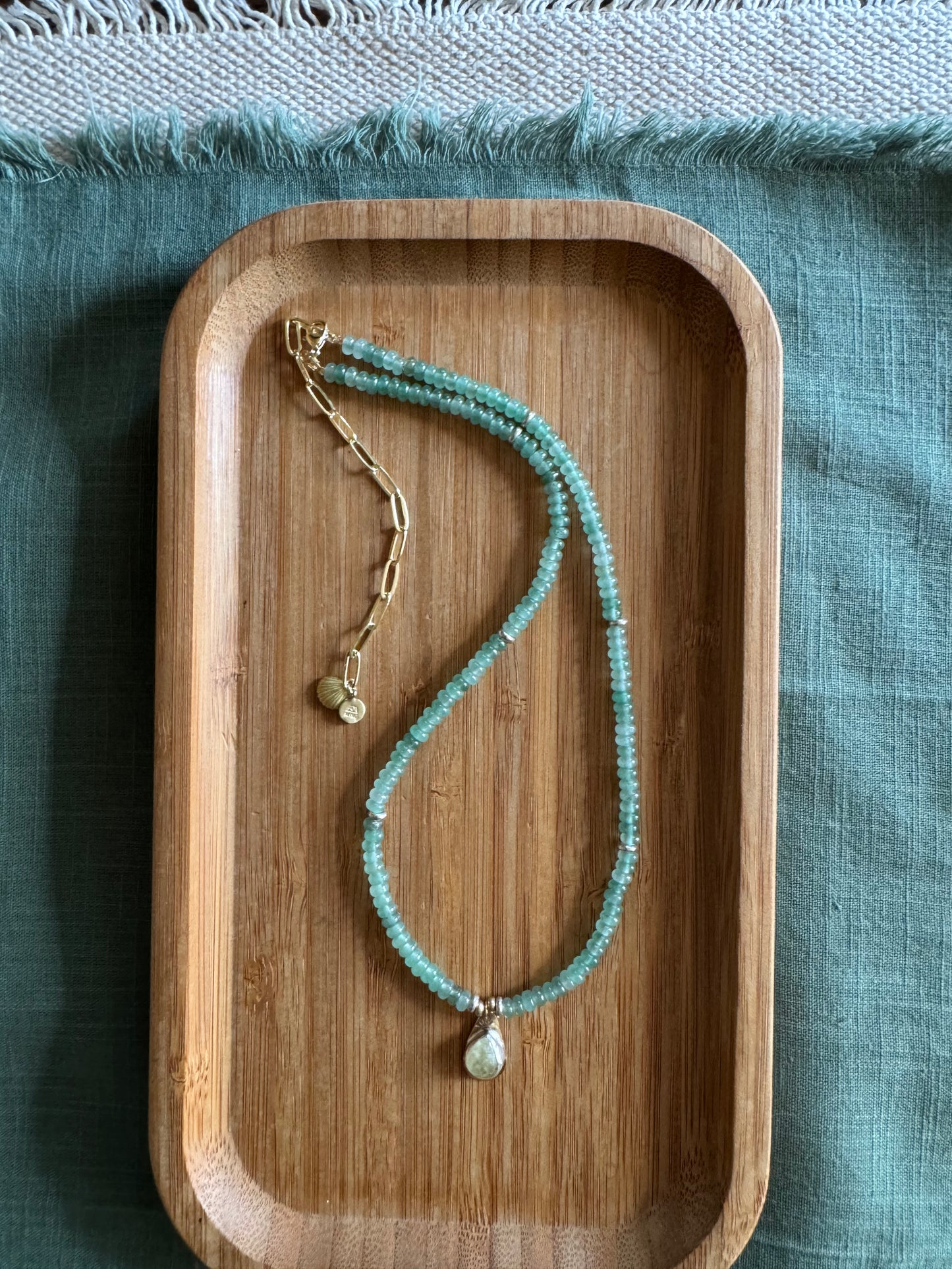 Sage Light | Green Aventurine Beads + Prehnite Pendant Necklace