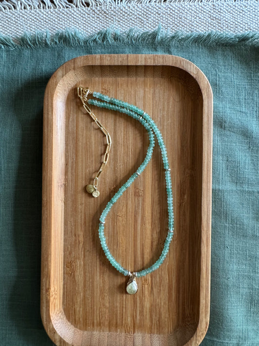 Sage Light | Green Aventurine Beads + Prehnite Pendant Necklace
