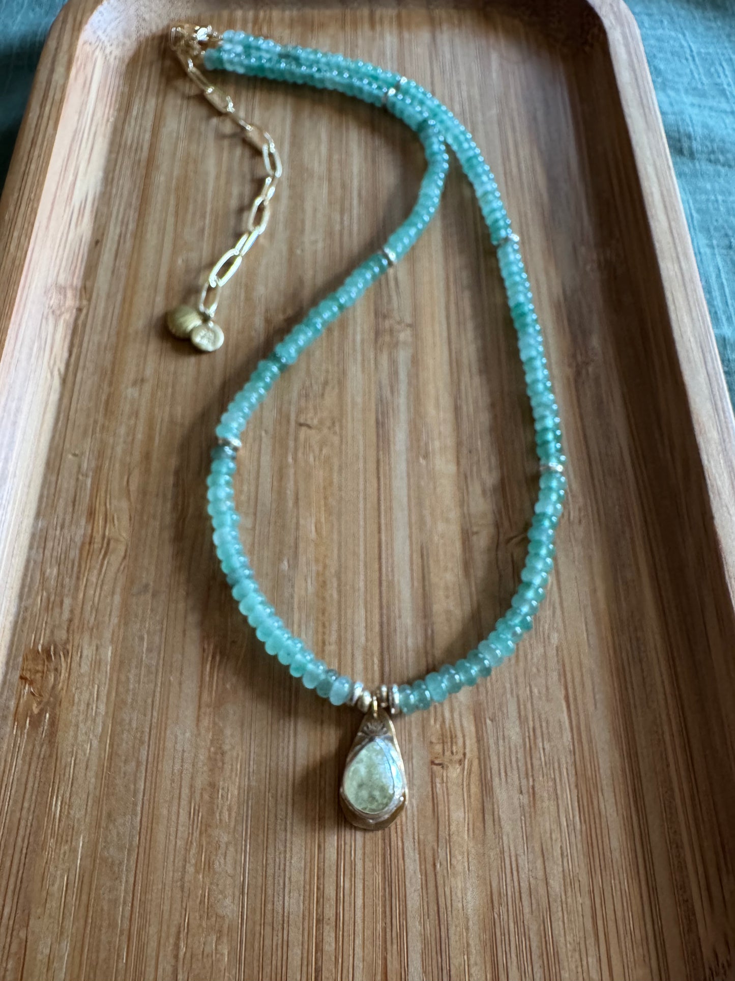 Sage Light | Green Aventurine Beads + Prehnite Pendant Necklace
