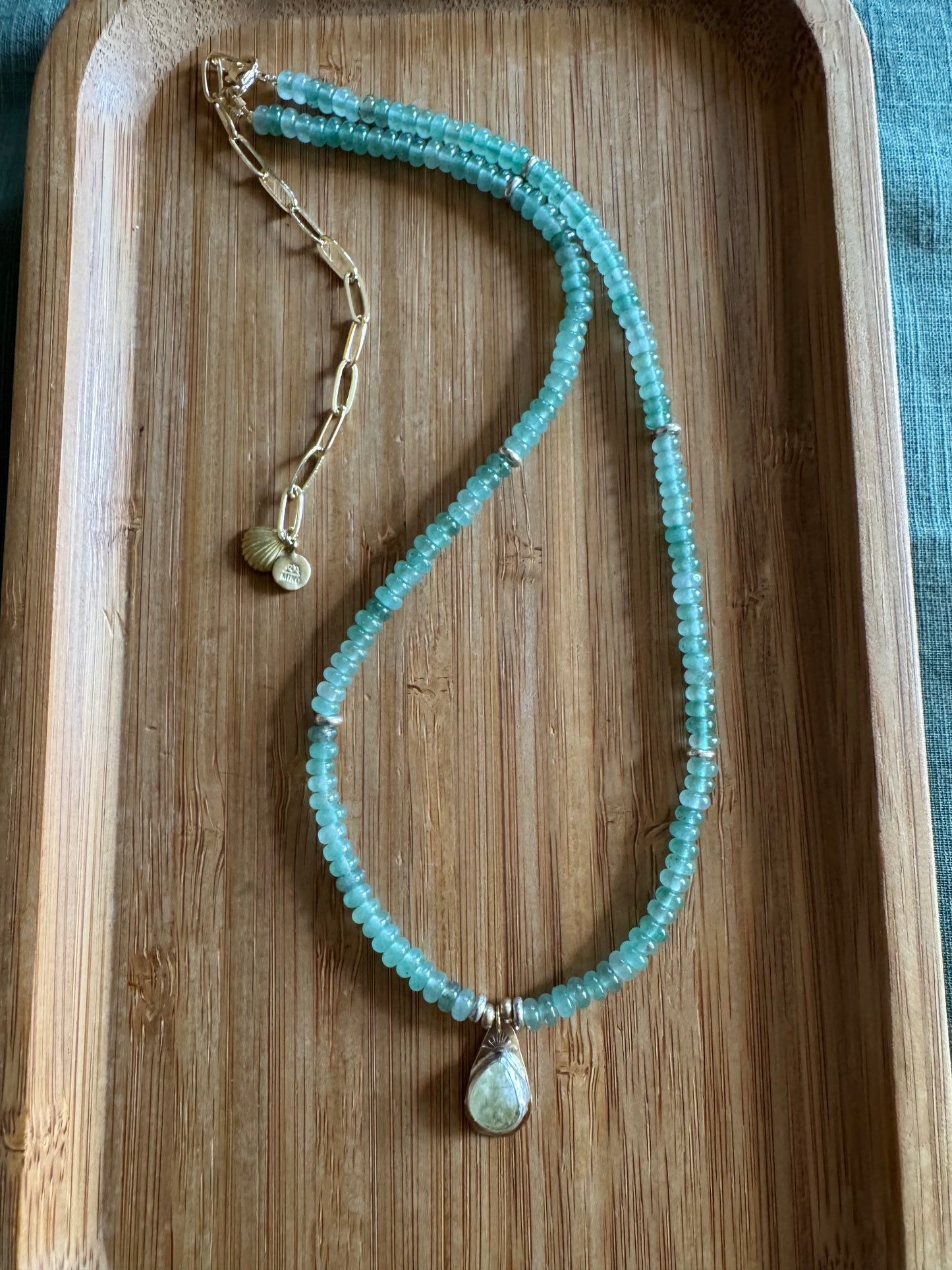Sage Light | Green Aventurine Beads + Prehnite Pendant Necklace