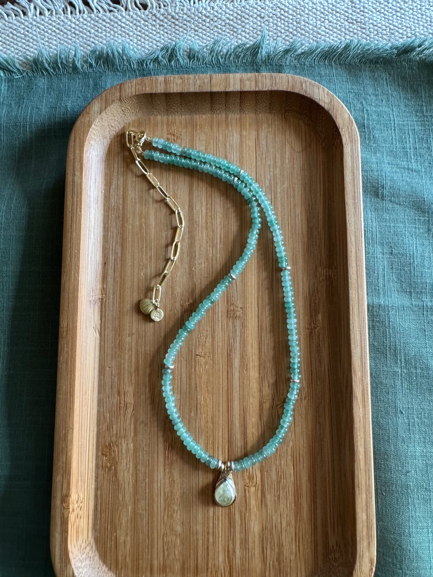 Sage Light | Green Aventurine Beads + Prehnite Pendant Necklace