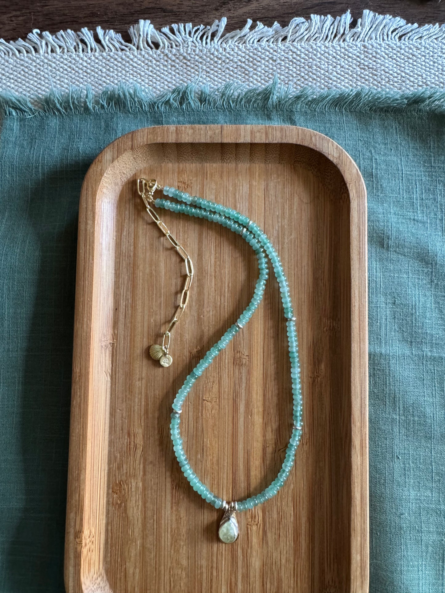 Sage Light | Green Aventurine Beads + Prehnite Pendant Necklace