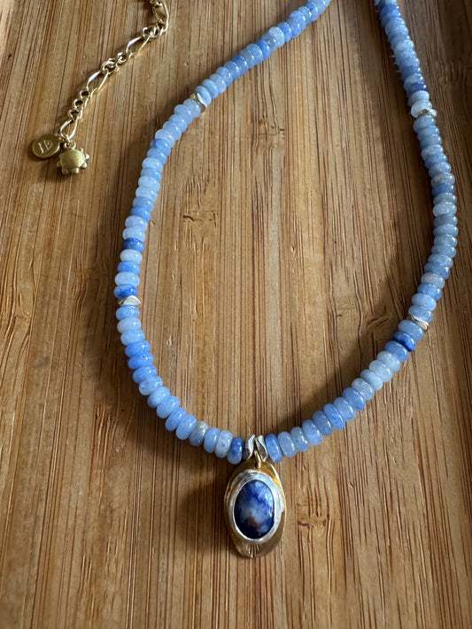 Mountain Sky | Blue Aventurine Beads + Sodalite Pendant Necklace