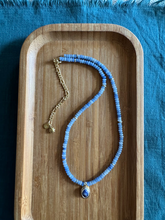Mountain Sky | Blue Aventurine Beads + Sodalite Pendant Necklace