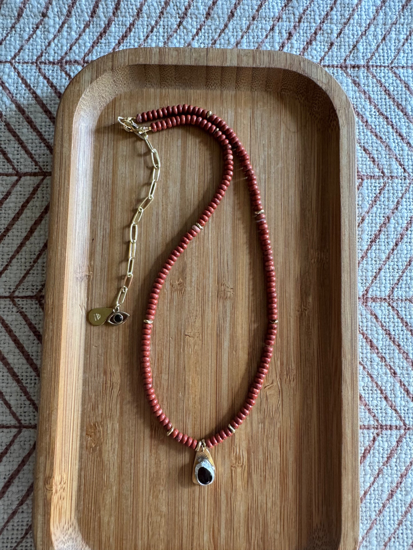 Red Earth | Red Jasper Beads + Smoky Quartz Pendant Necklace