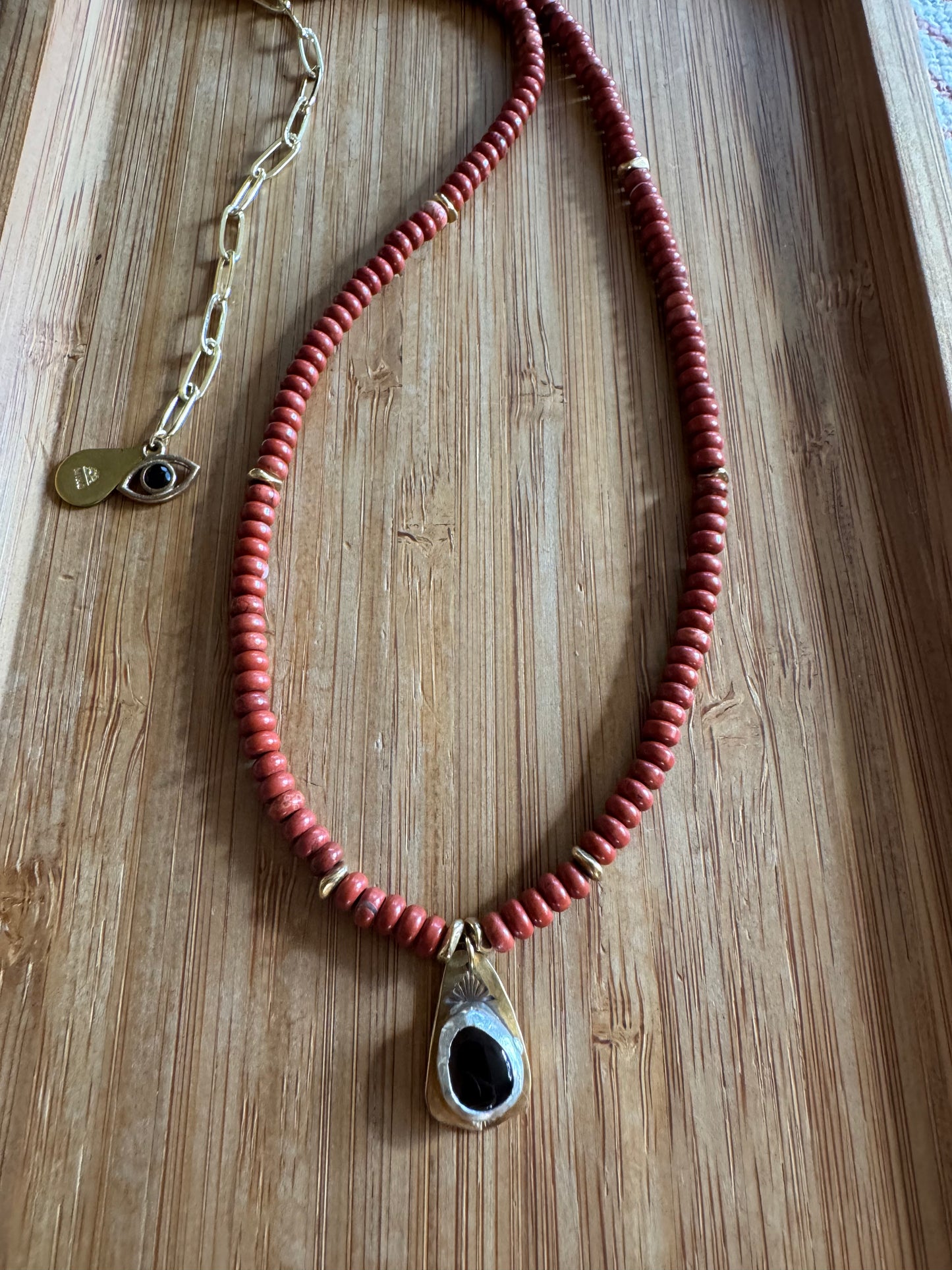 Red Earth | Red Jasper Beads + Smoky Quartz Pendant Necklace