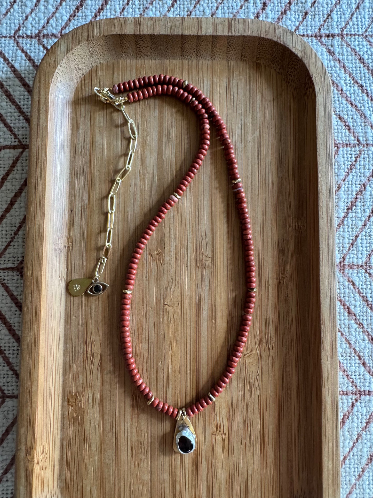 Red Earth | Red Jasper Beads + Smoky Quartz Pendant Necklace