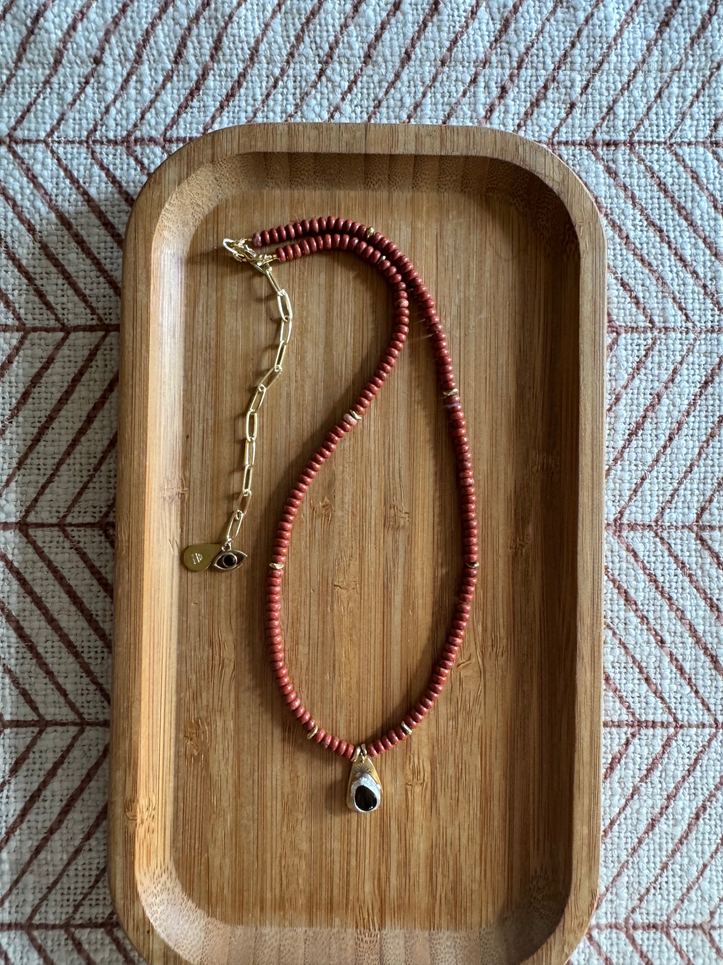 Red Earth | Red Jasper Beads + Smoky Quartz Pendant Necklace