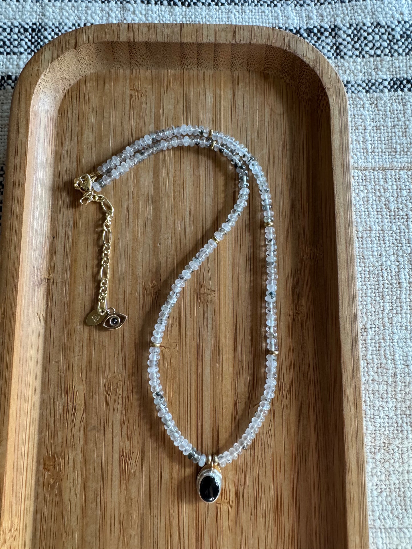 Midnight Crystal | Mica in Quartz Beads + Black Onyx Pendant Necklace