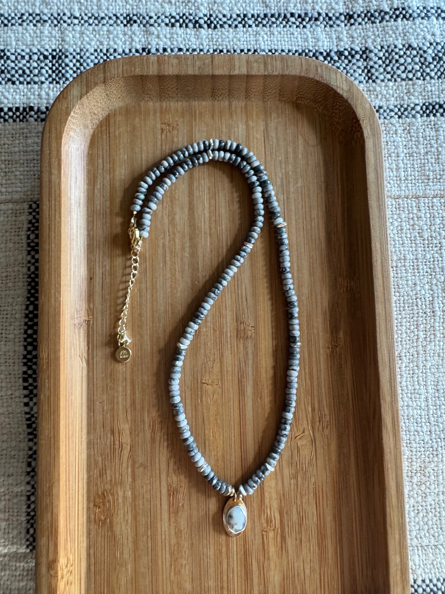 Silver River | Silver Lace Agate Beads + Dendritic Opal Pendant Necklace