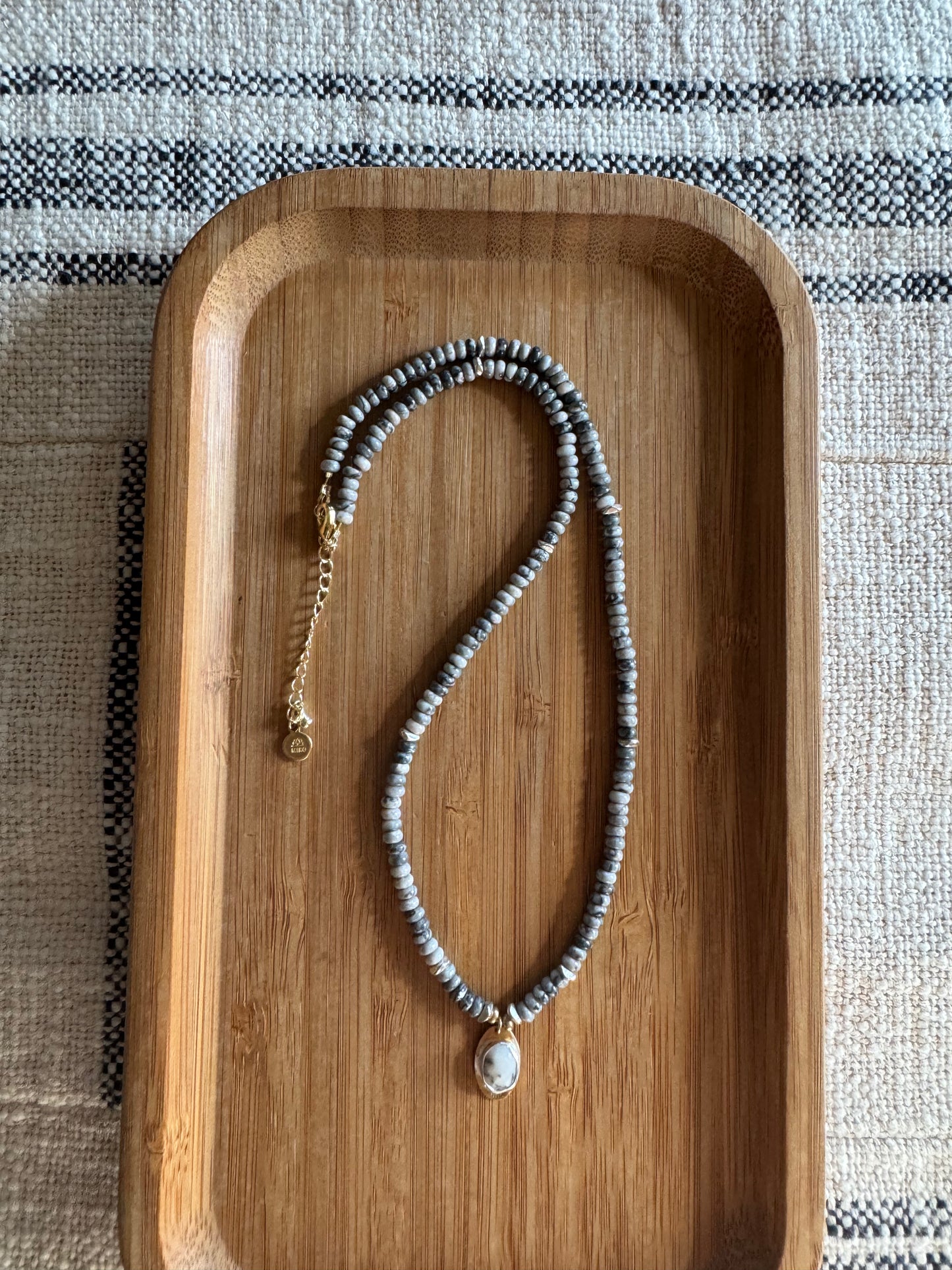 Silver River | Silver Lace Agate Beads + Dendritic Opal Pendant Necklace