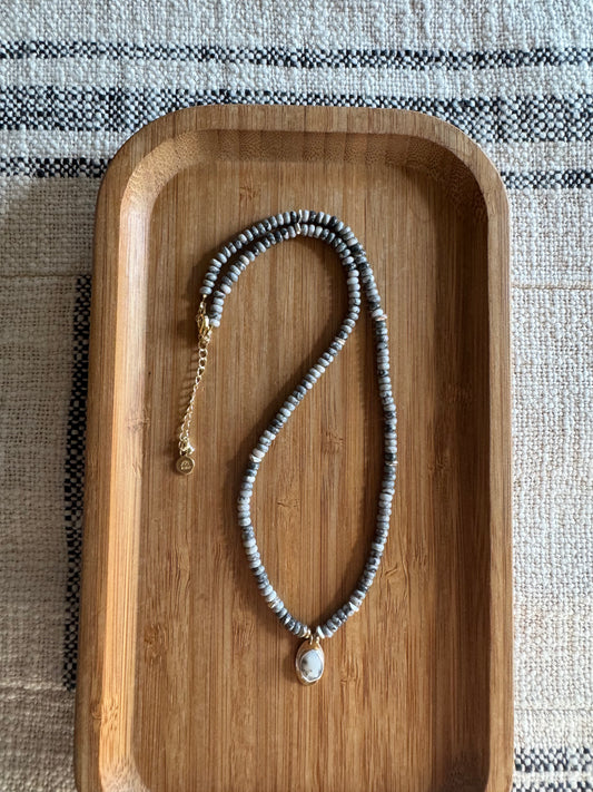 Silver River | Silver Lace Agate Beads + Dendritic Opal Pendant Necklace