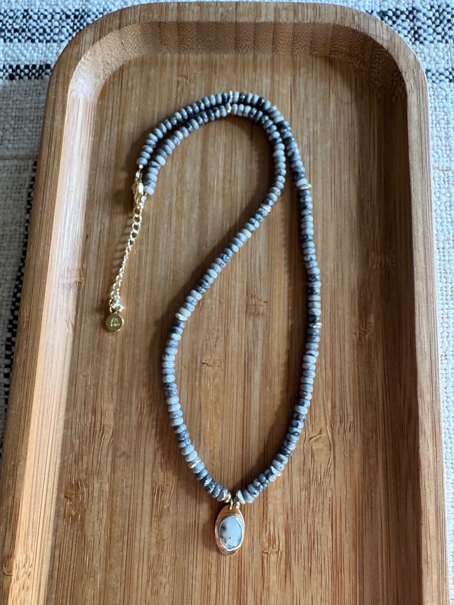 Silver River | Silver Lace Agate Beads + Dendritic Opal Pendant Necklace
