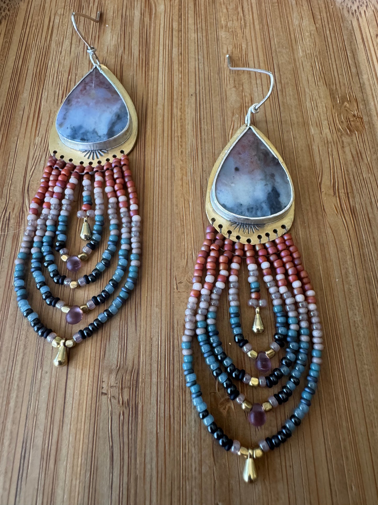 Canyon Dusk Teardrop Earrings | Agate + Garnet Beaded Dangles