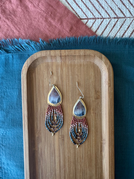 Canyon Dusk Teardrop Earrings | Agate + Garnet Beaded Dangles
