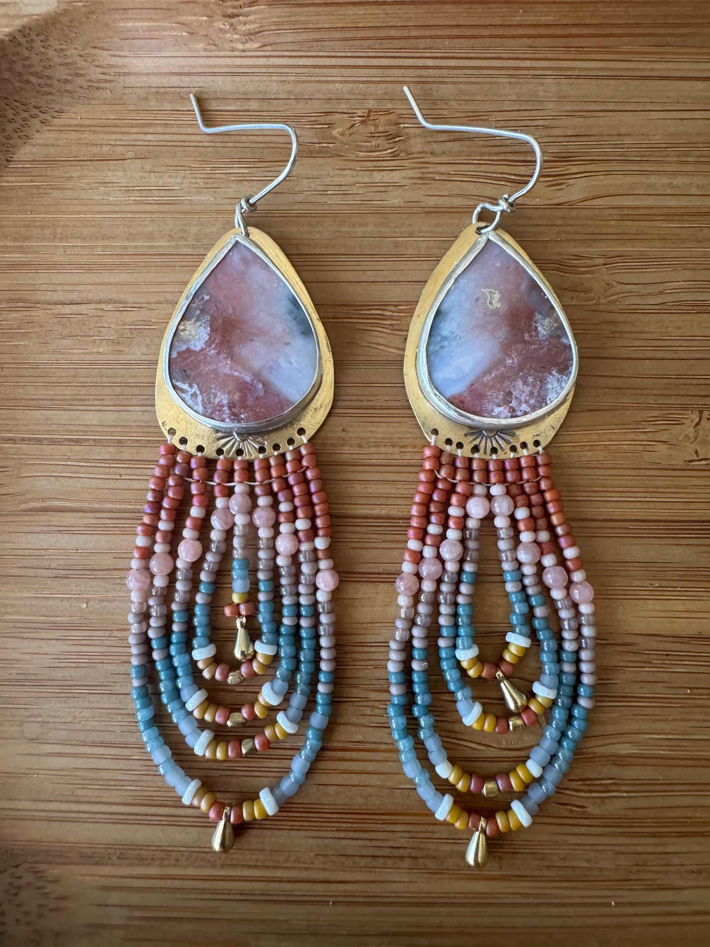 Rosewood Canyon Teardrop Earrings | Scenic Opalized Gemstones + Turquoise Beaded Fringe
