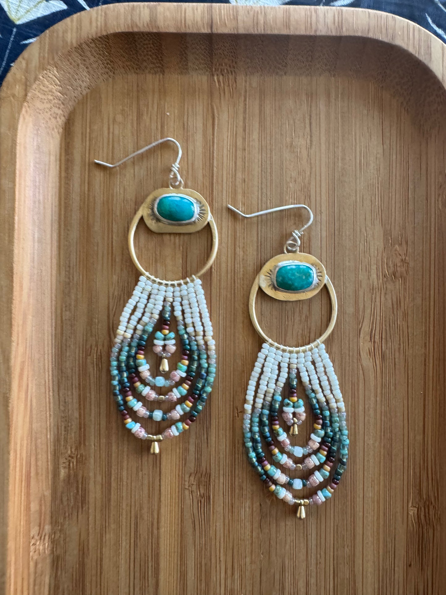 Sunburst Turquoise Earrings | Turquoise + Opalescent Beaded Dangles