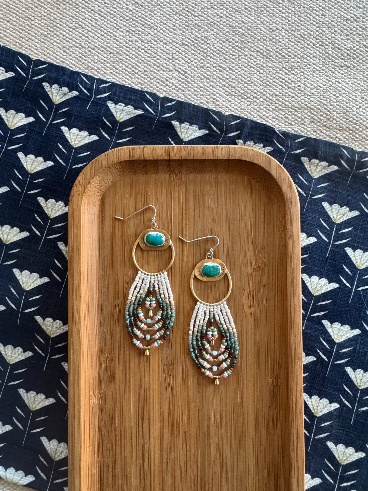 Sunburst Turquoise Earrings | Turquoise + Opalescent Beaded Dangles