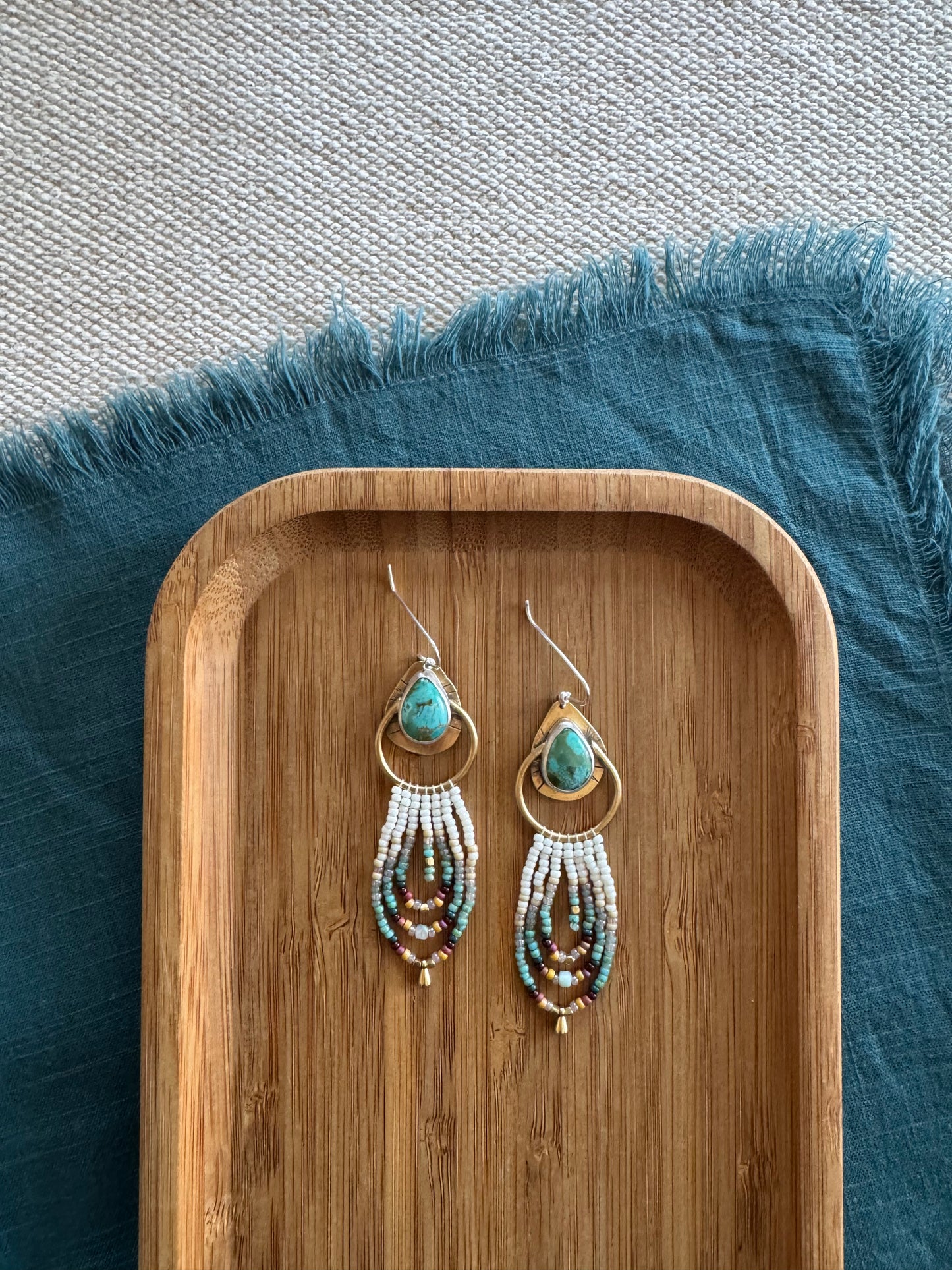 Kingman Turquoise Hoop Fringe Earrings | Turquoise Gemstones + Onyx Beaded Fringe