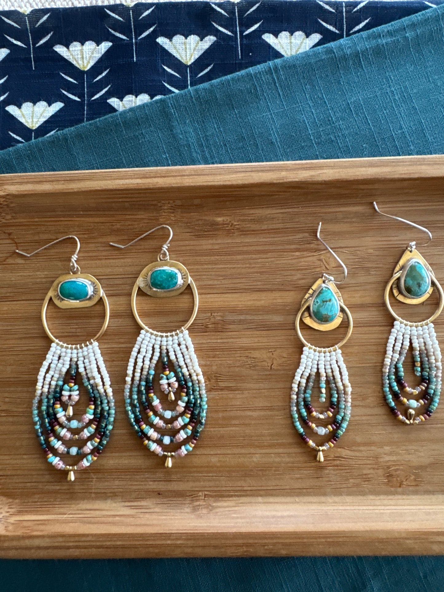 Sunburst Turquoise Earrings | Turquoise + Opalescent Beaded Dangles