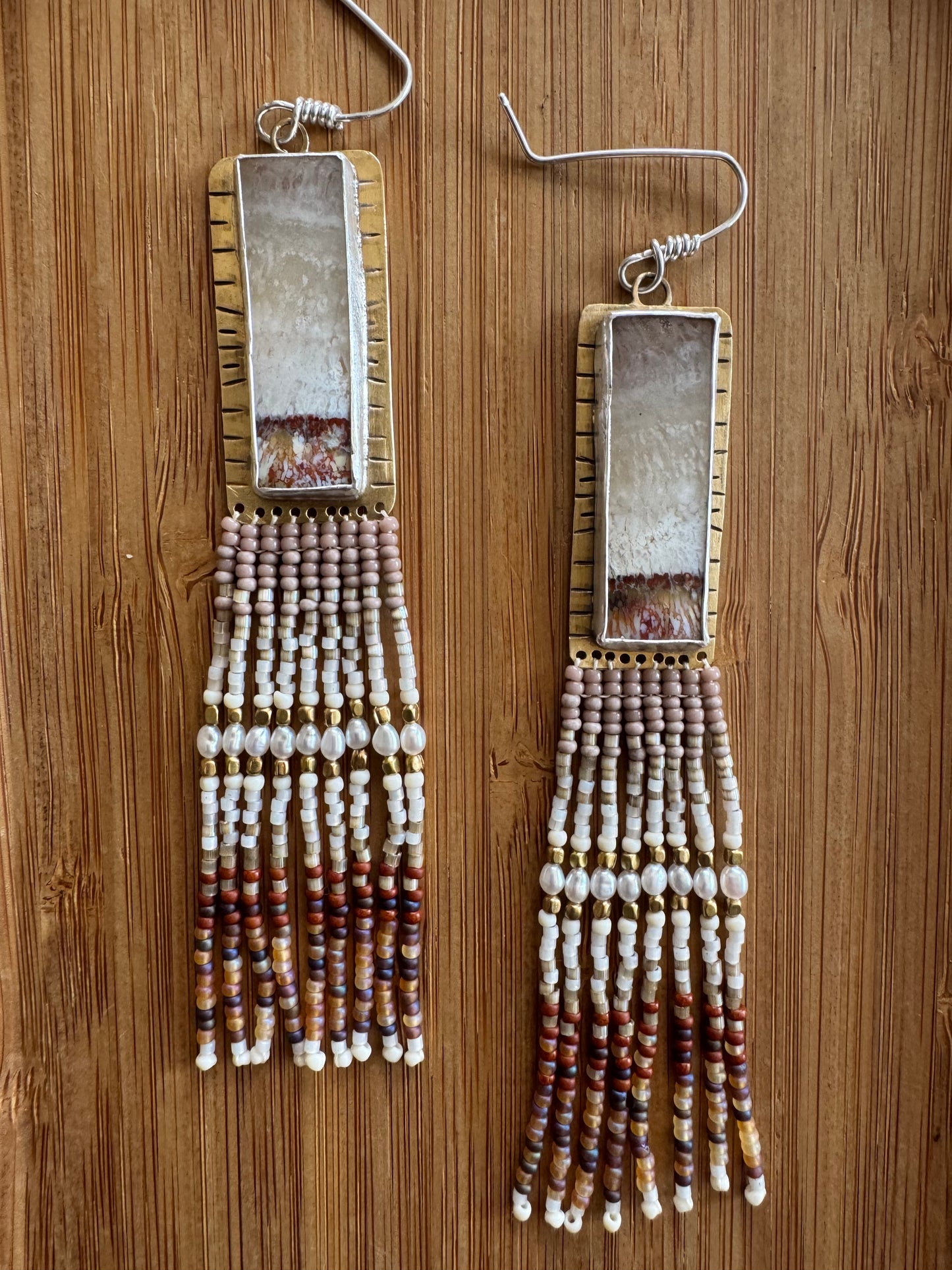 Sandstone Bar Earrings | Banded Agate + Ombre Beaded Dangles