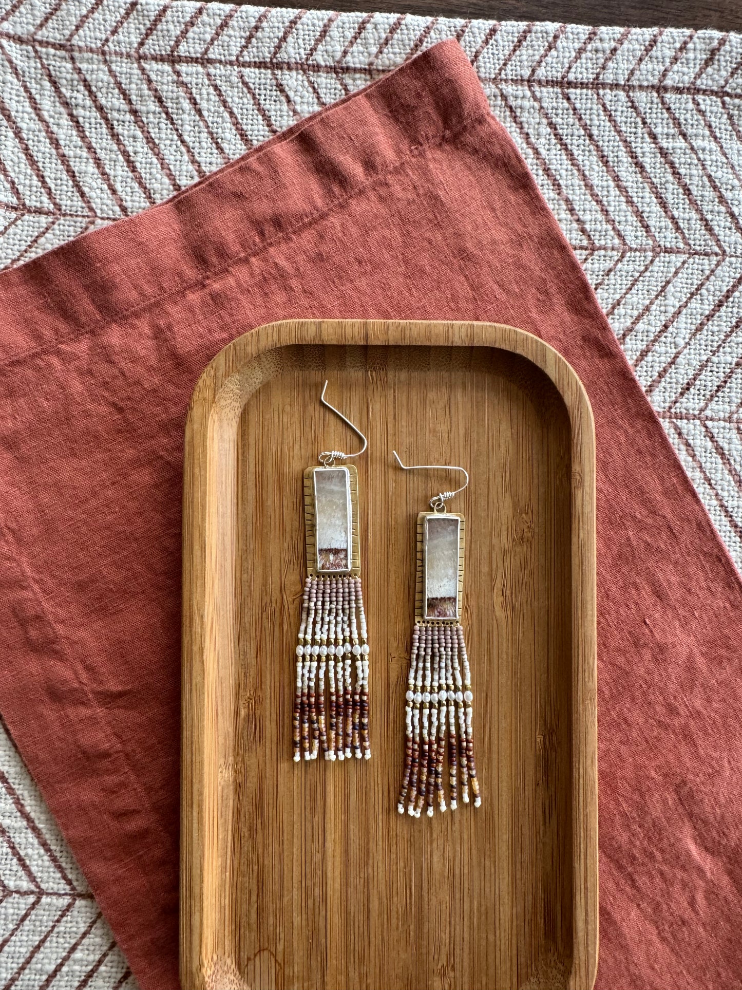Sandstone Bar Earrings | Banded Agate + Ombre Beaded Dangles
