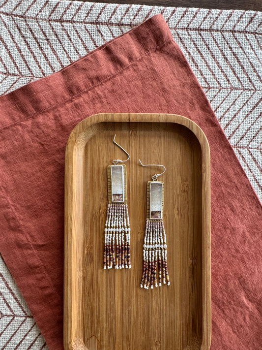 Sandstone Bar Earrings | Banded Agate + Ombre Beaded Dangles