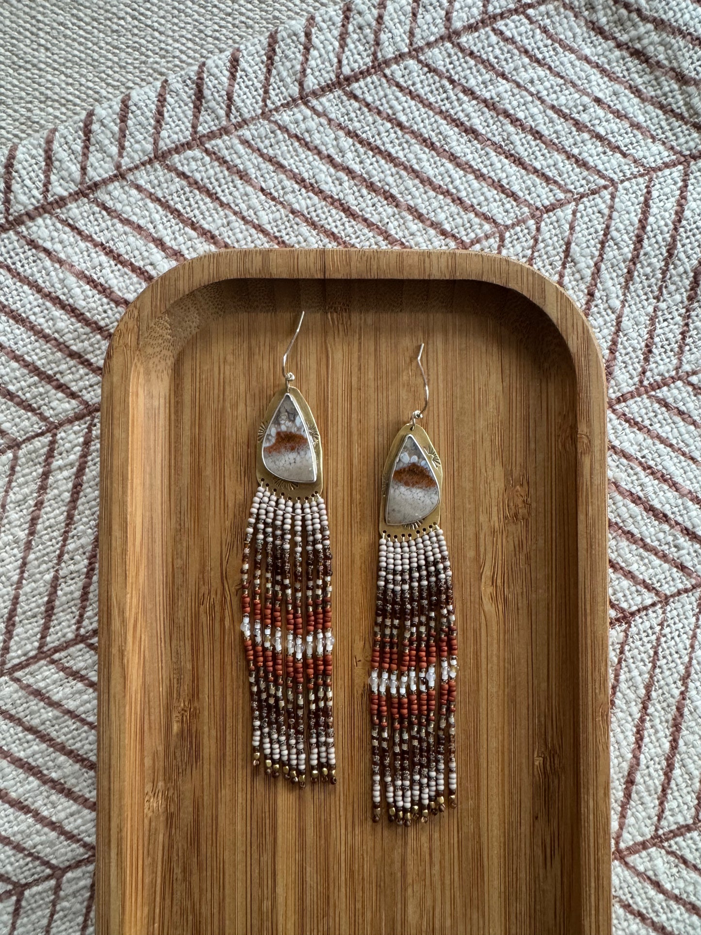 Painted Desert Triangle Earrings | Banded Agate Gemstones + Montana Agate Beaded Fringe