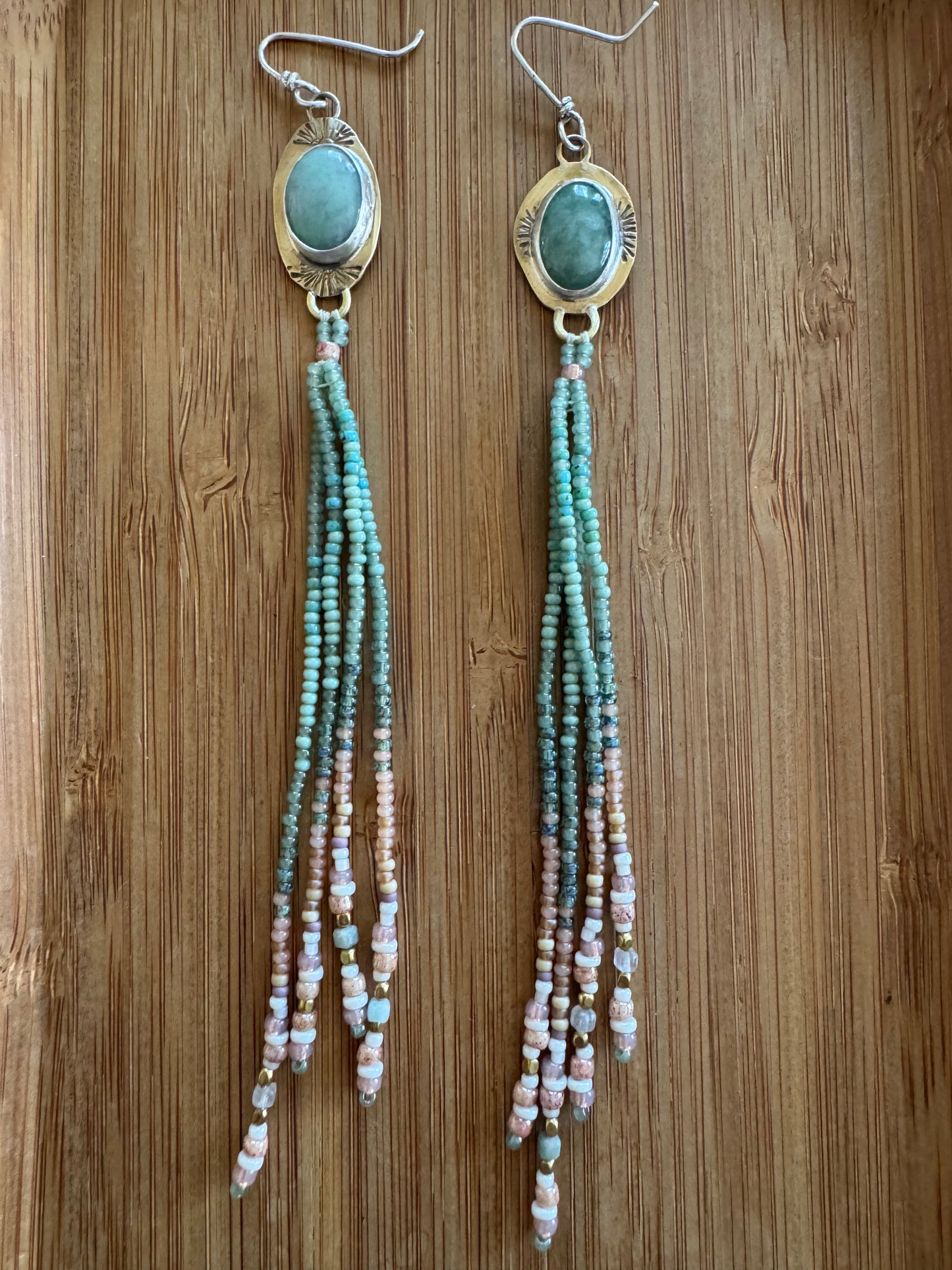 Sage Trail Fringe Earrings | Turquoise + Sage Beaded Dangles