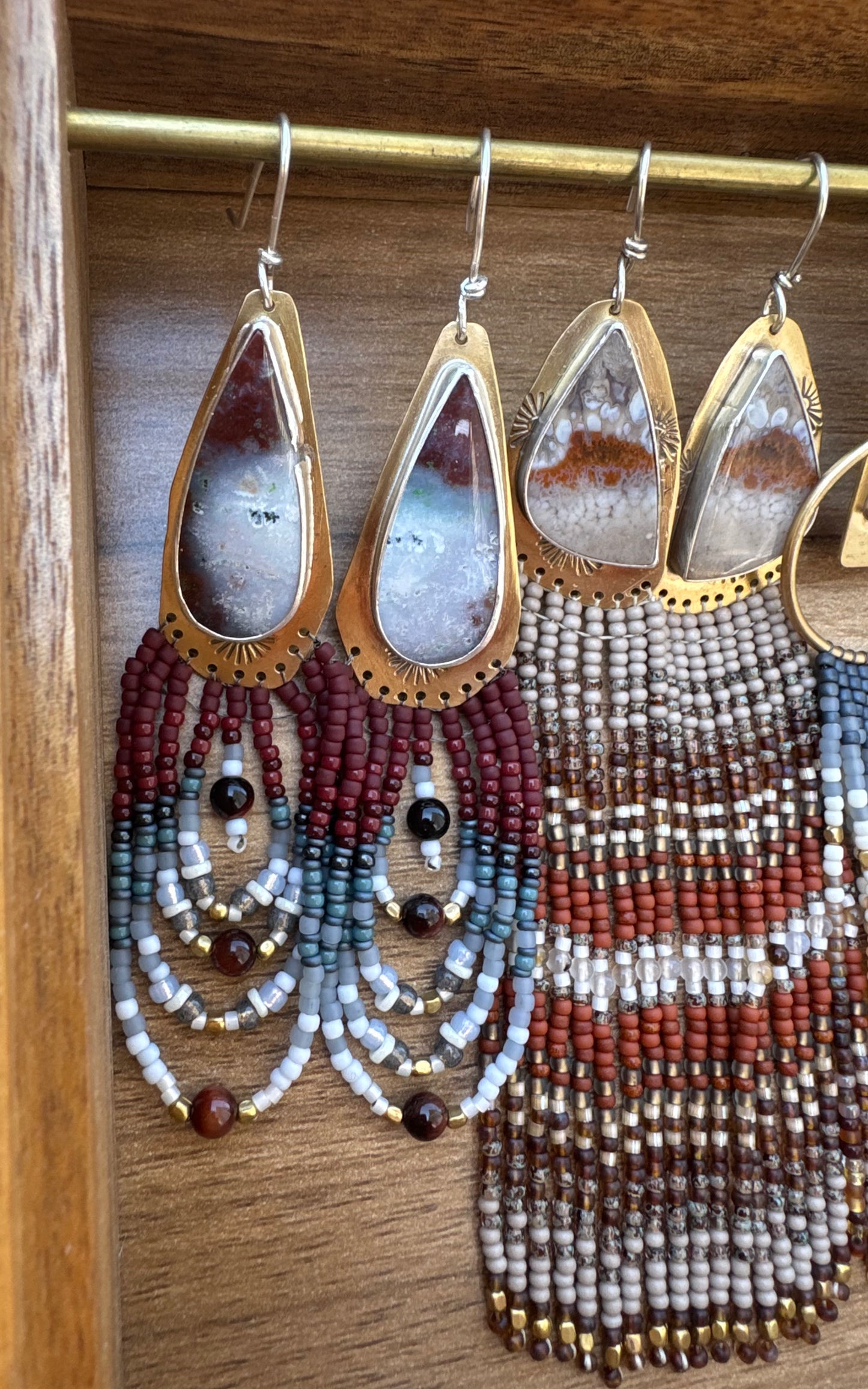 Painted Desert Triangle Earrings | Banded Agate Gemstones + Montana Agate Beaded Fringe