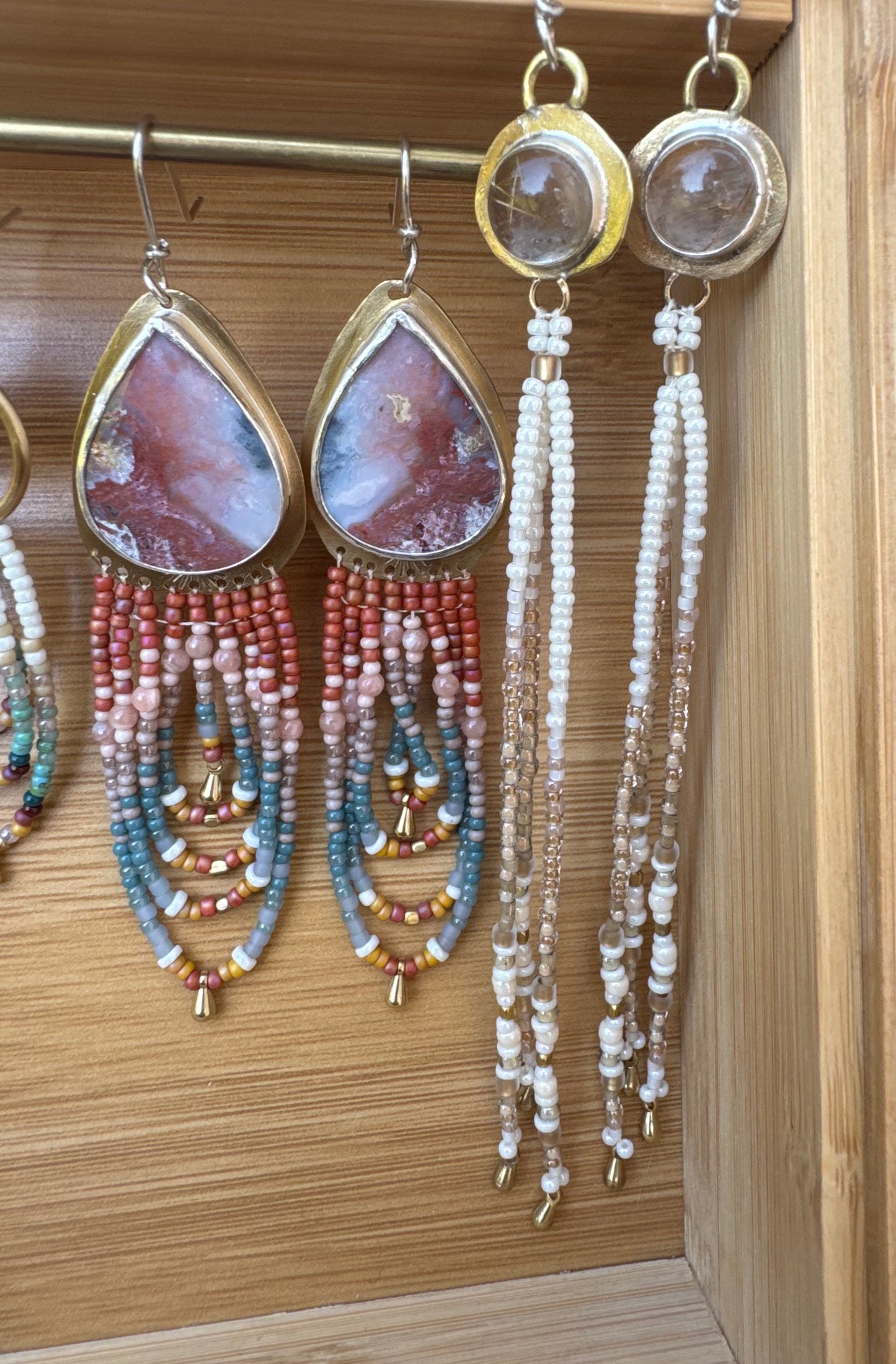 Rosewood Canyon Teardrop Earrings | Scenic Opalized Gemstones + Turquoise Beaded Fringe