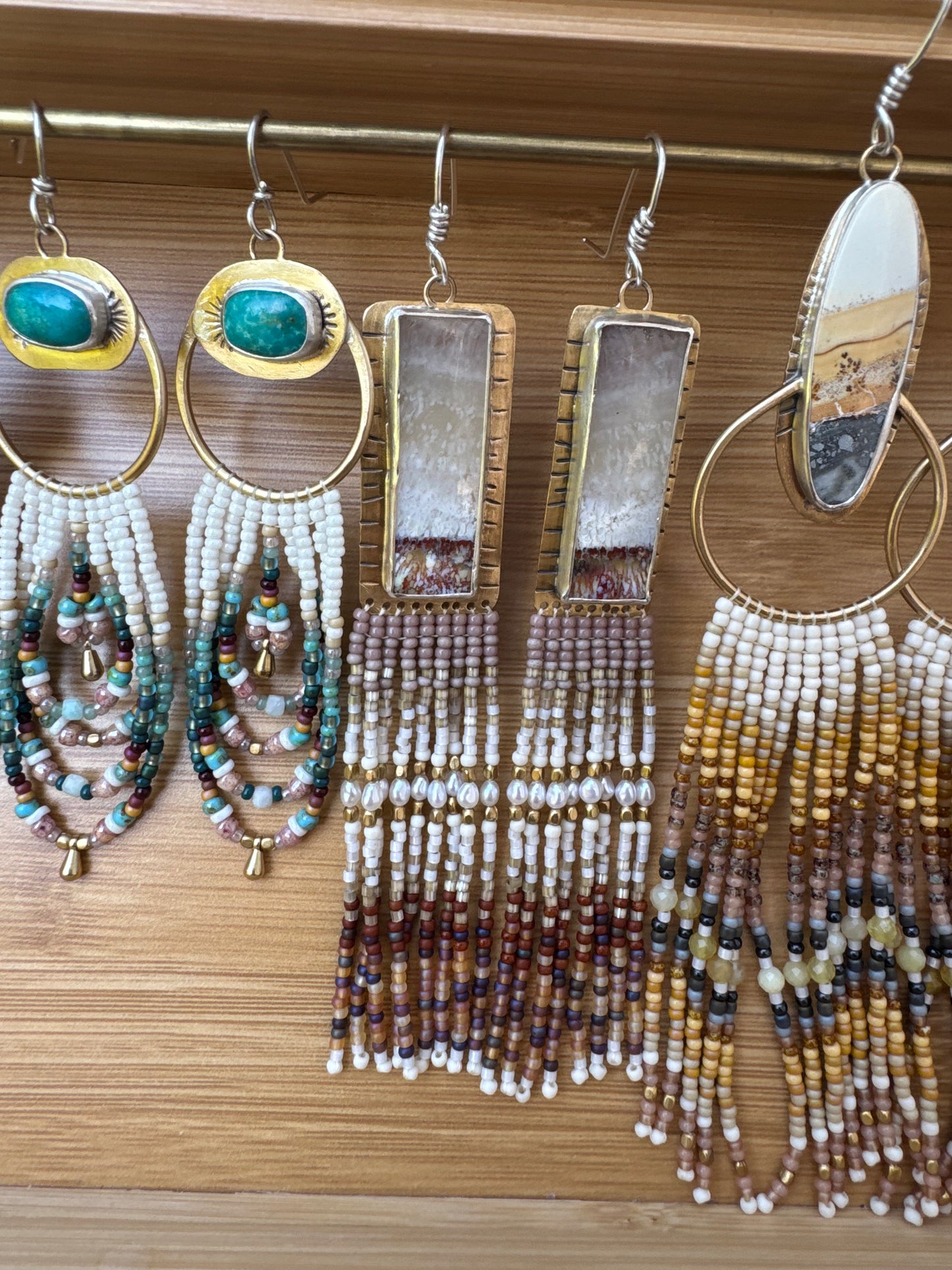 Sandstone Bar Earrings | Banded Agate + Ombre Beaded Dangles