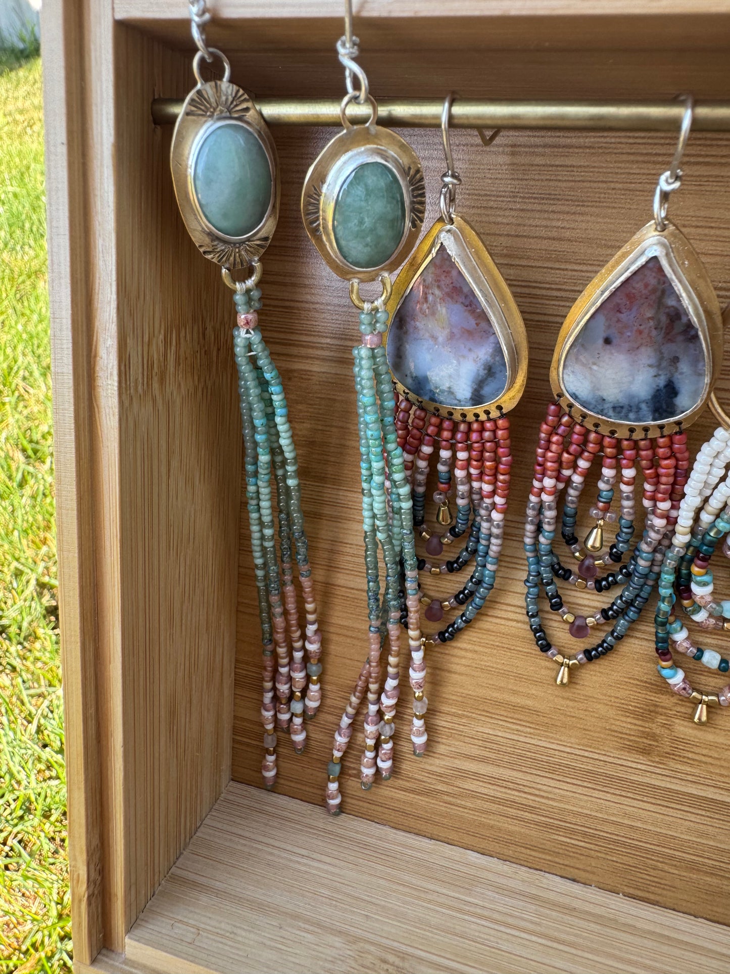Sage Trail Fringe Earrings | Turquoise + Sage Beaded Dangles
