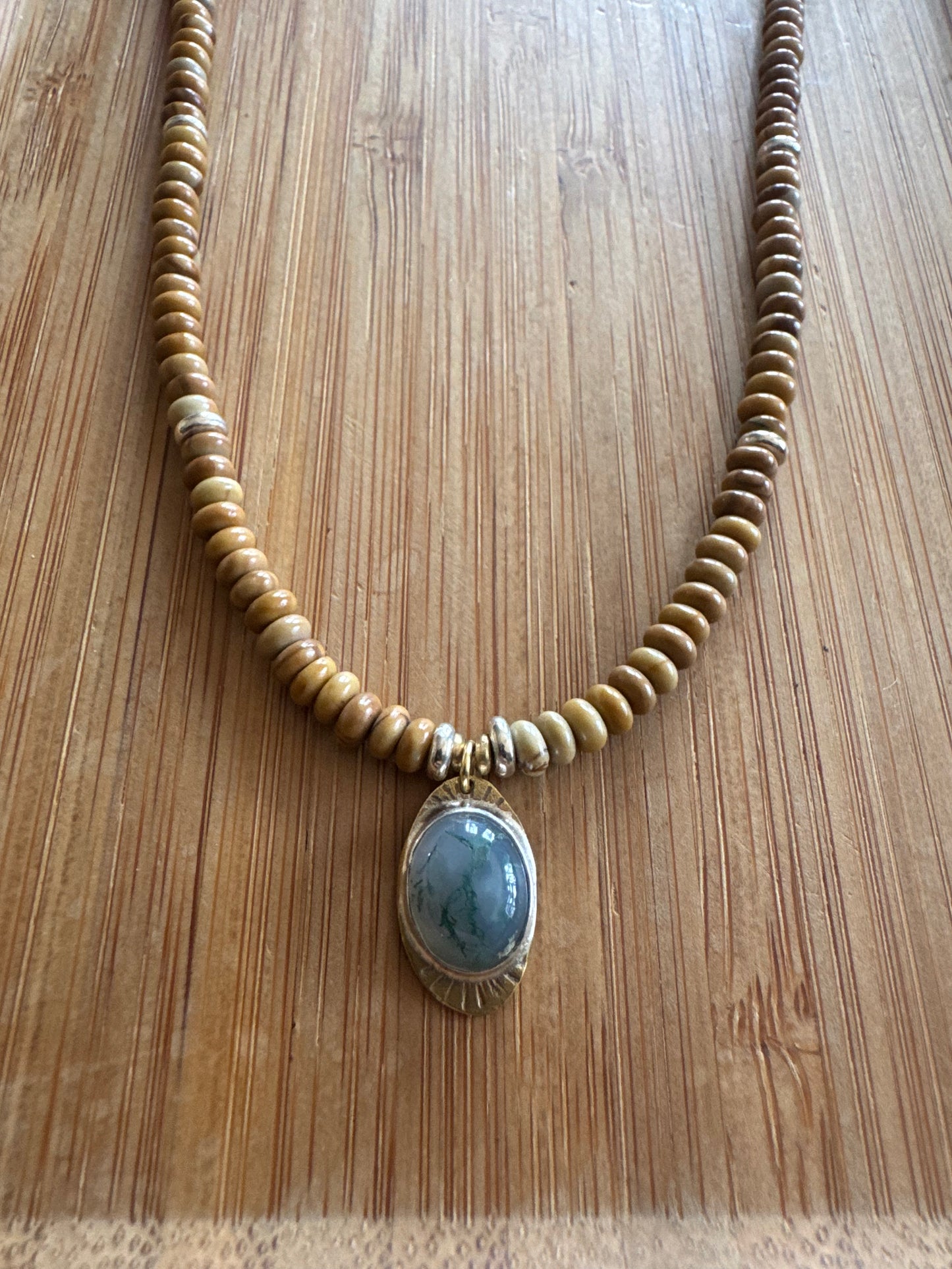 Golden Hour Beaded Necklace | Moss Agate Gemstone + Wooden Jasper Gemstone Beads