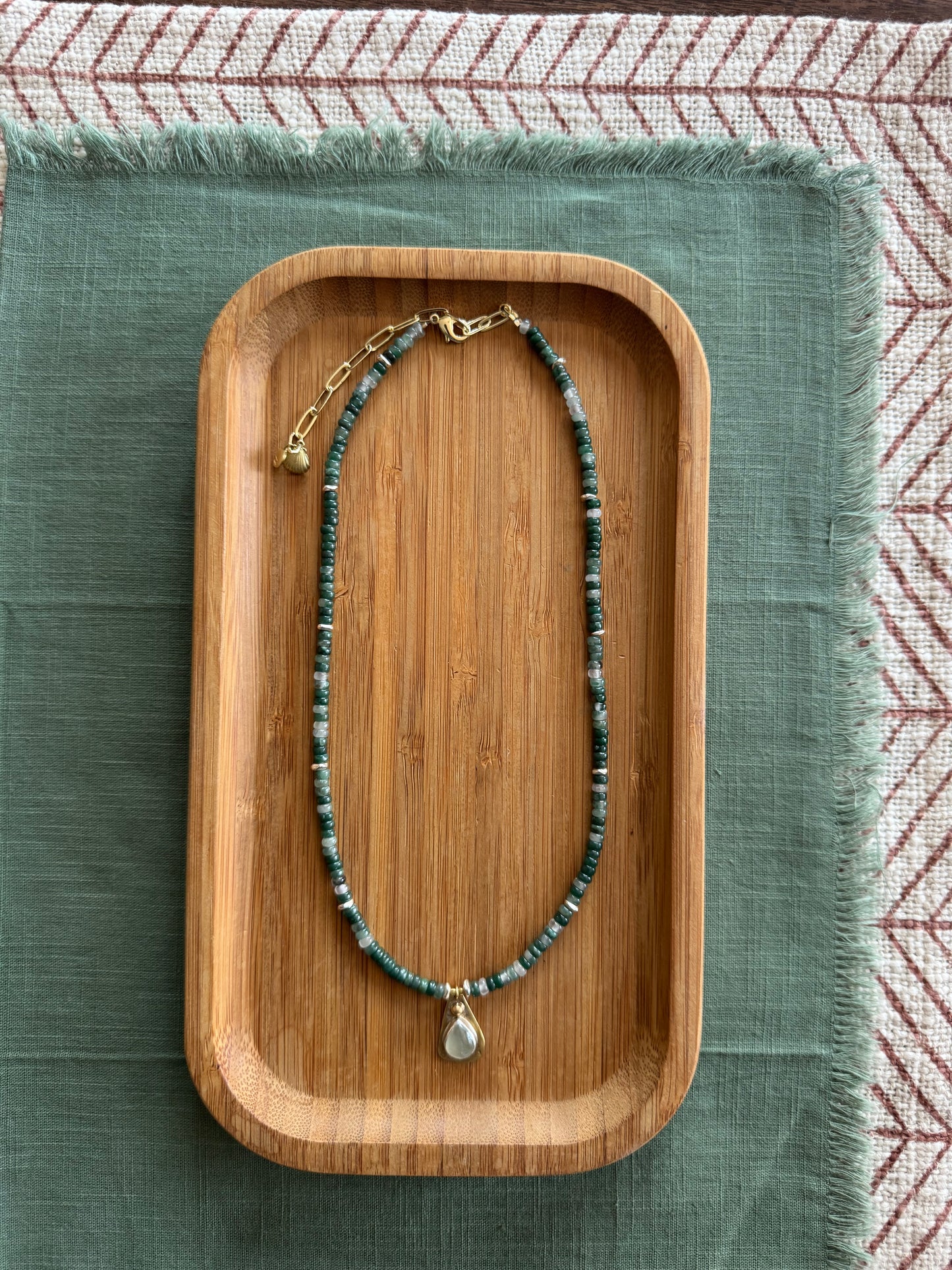 Morning Moss Beaded Necklace |  Prehnite Gemstone + Moss Agate Gemstone Beads