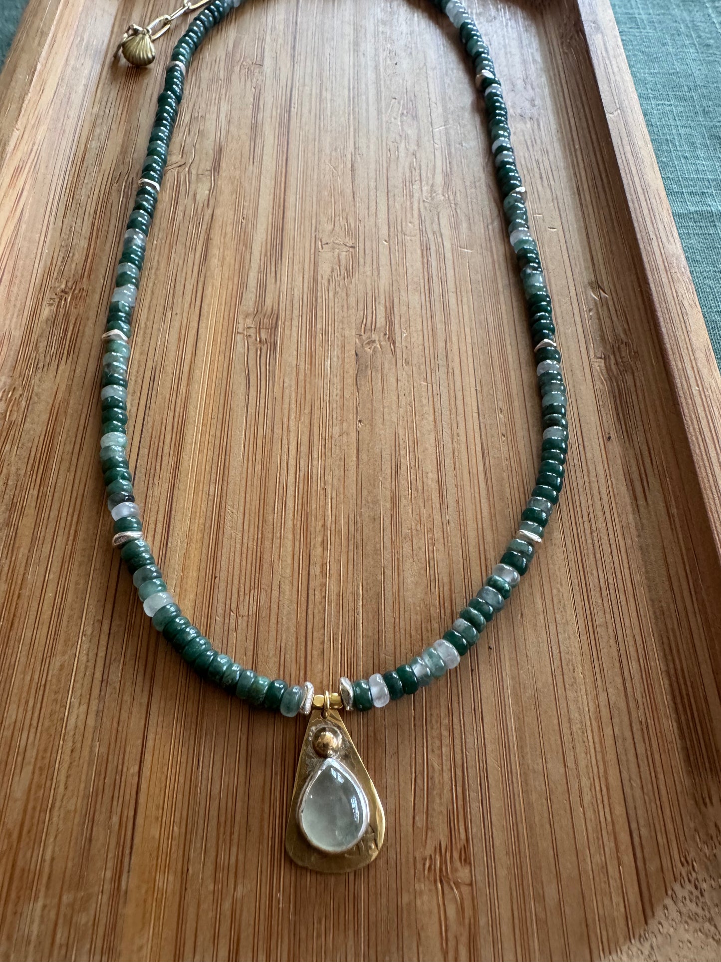 Morning Moss Beaded Necklace |  Prehnite Gemstone + Moss Agate Gemstone Beads