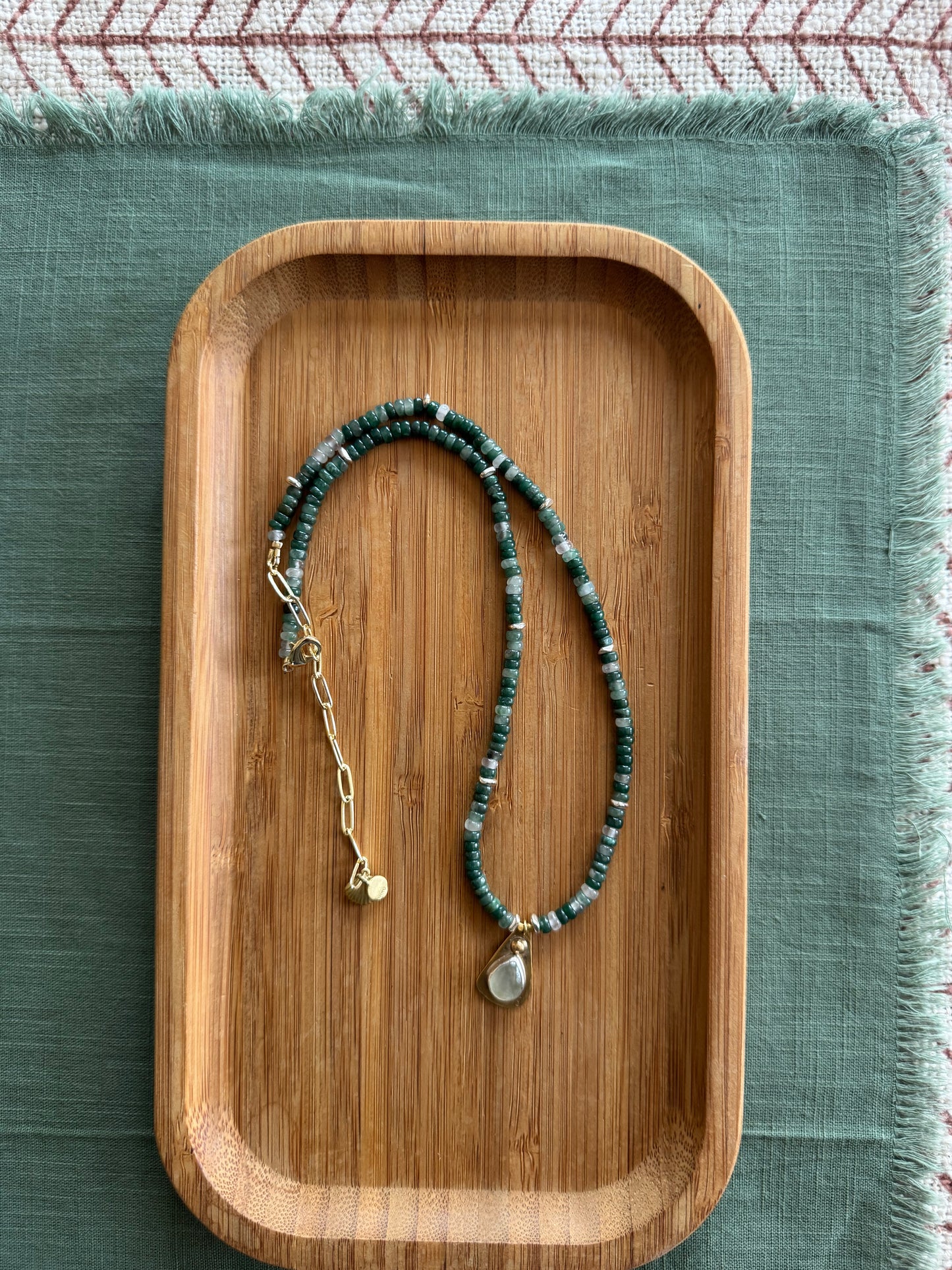 Morning Moss Beaded Necklace |  Prehnite Gemstone + Moss Agate Gemstone Beads