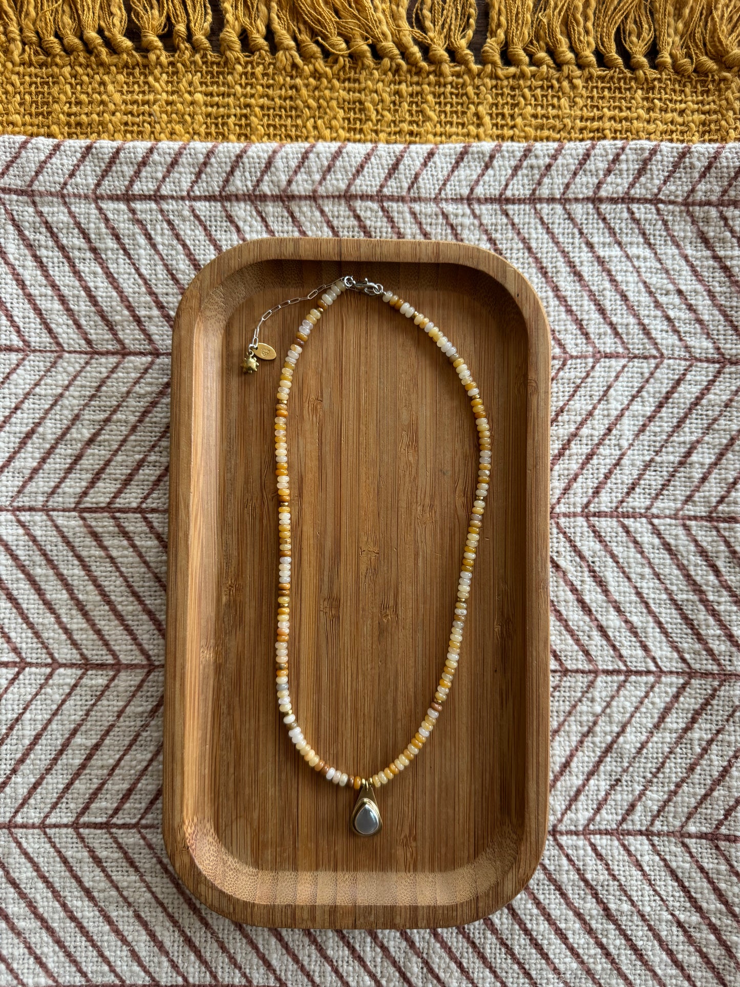 Golden Jade Beaded Necklace | Moonstone Gemstone + Yellow Jade Gemstone Beads