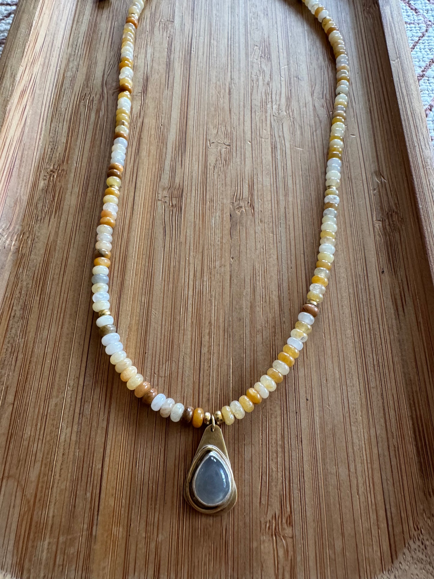 Golden Jade Beaded Necklace | Moonstone Gemstone + Yellow Jade Gemstone Beads