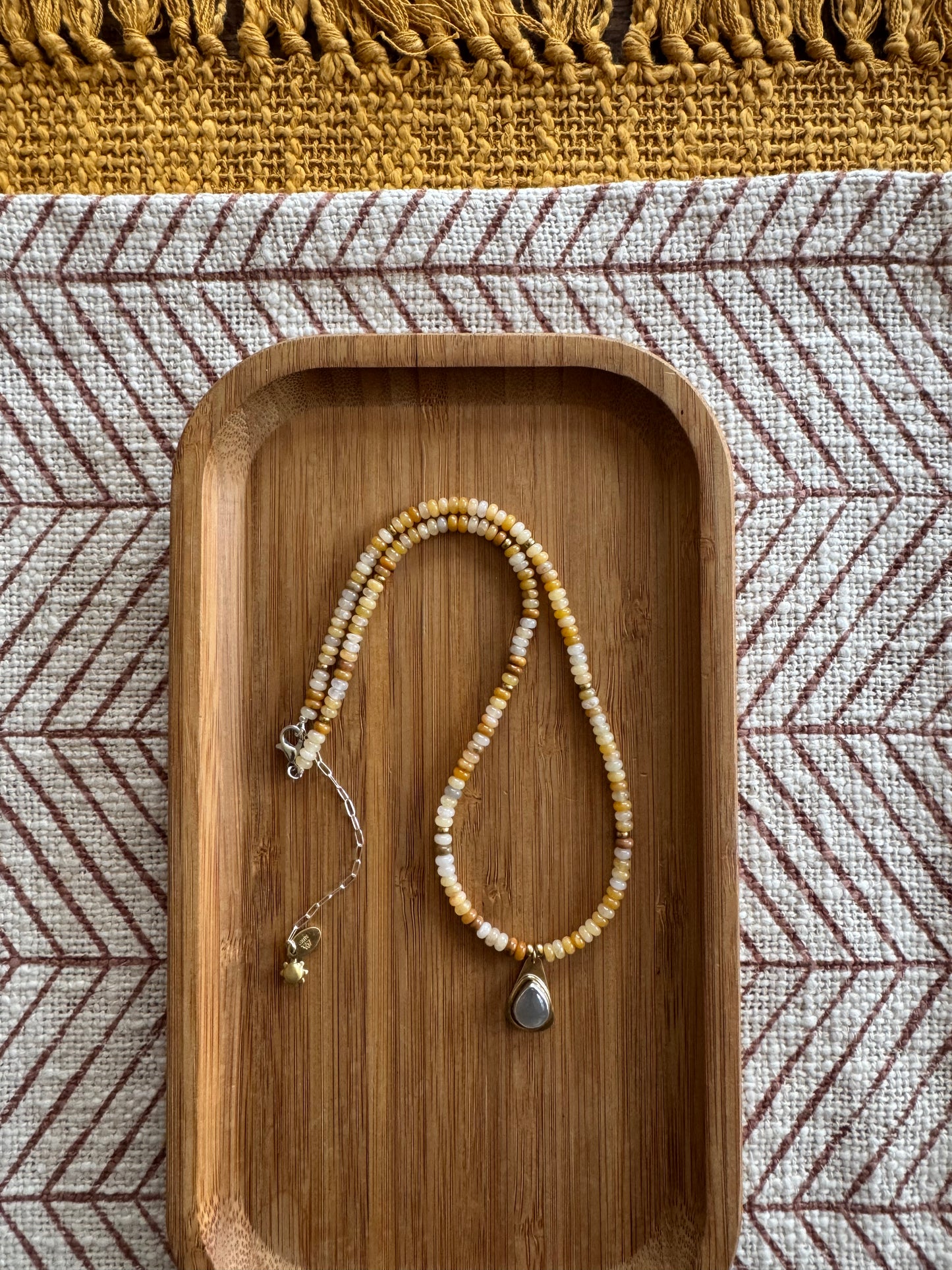 Golden Jade Beaded Necklace | Moonstone Gemstone + Yellow Jade Gemstone Beads