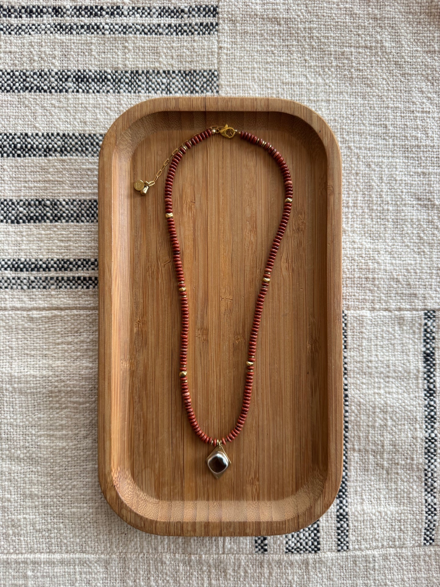 Ember Beaded Necklace | Smoky Quartz Gemstone + Red Jasper Gemstone Beads
