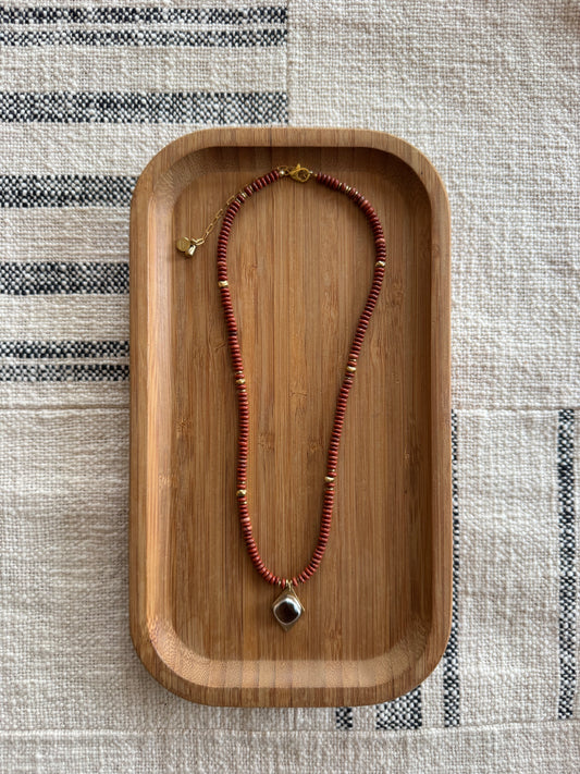 Ember Beaded Necklace | Smoky Quartz Gemstone + Red Jasper Gemstone Beads