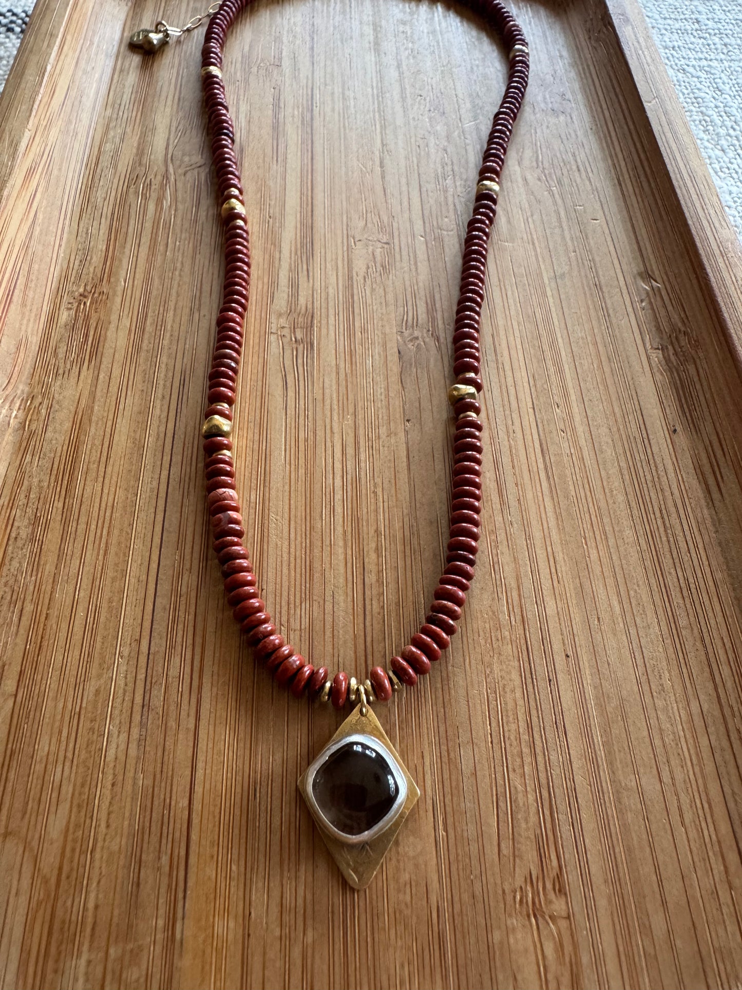 Ember Beaded Necklace | Smoky Quartz Gemstone + Red Jasper Gemstone Beads