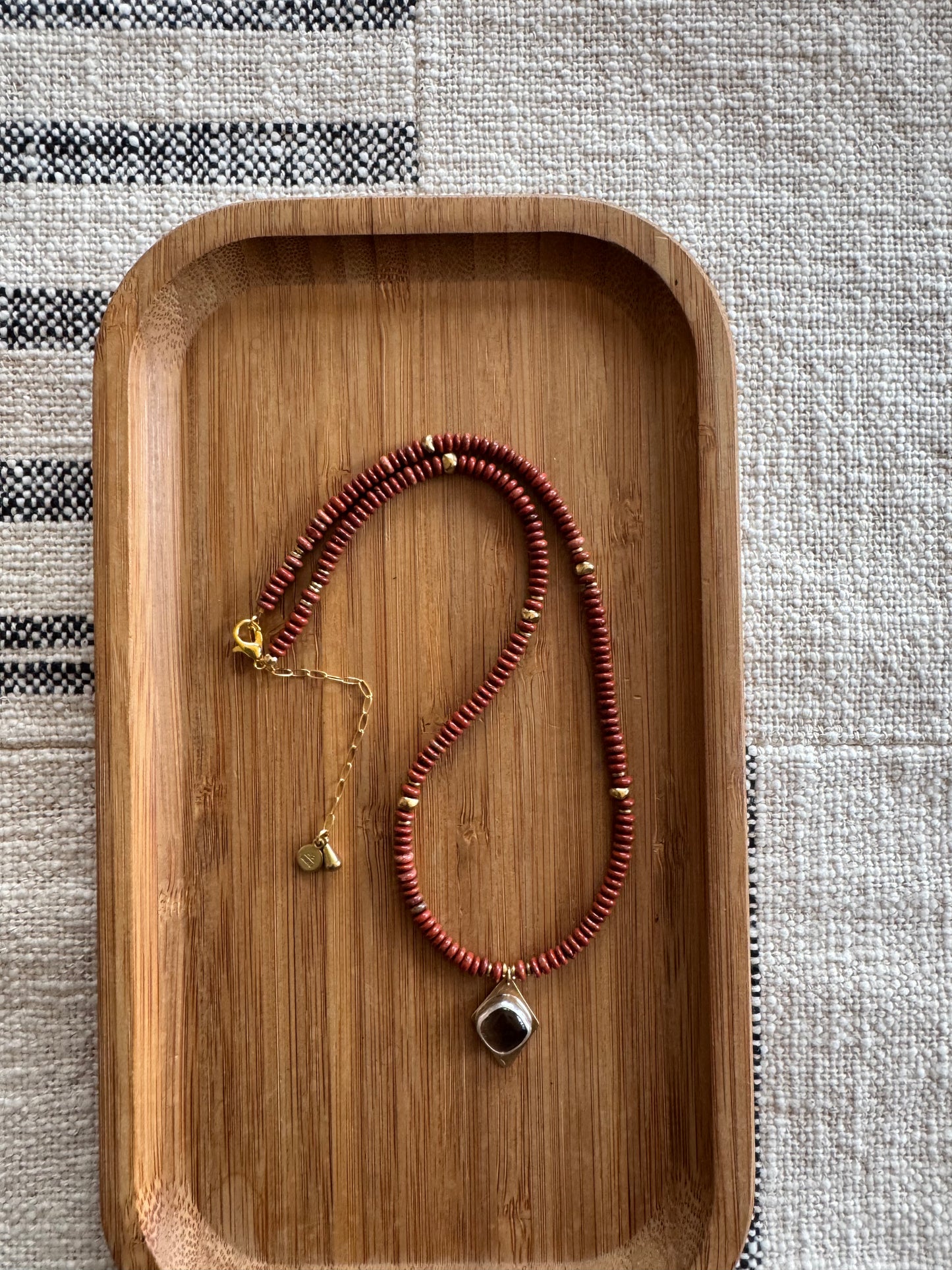 Ember Beaded Necklace | Smoky Quartz Gemstone + Red Jasper Gemstone Beads